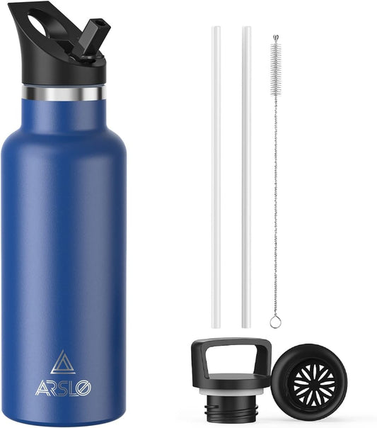 Stainless Steel Double Wall Water Bottles, Vacuum Insulated Bottle with Straw Lid, Insulated Water Bottle Keeps Water Cold for 24 Hours, Hot for 12 Hours, Hiking, Sports