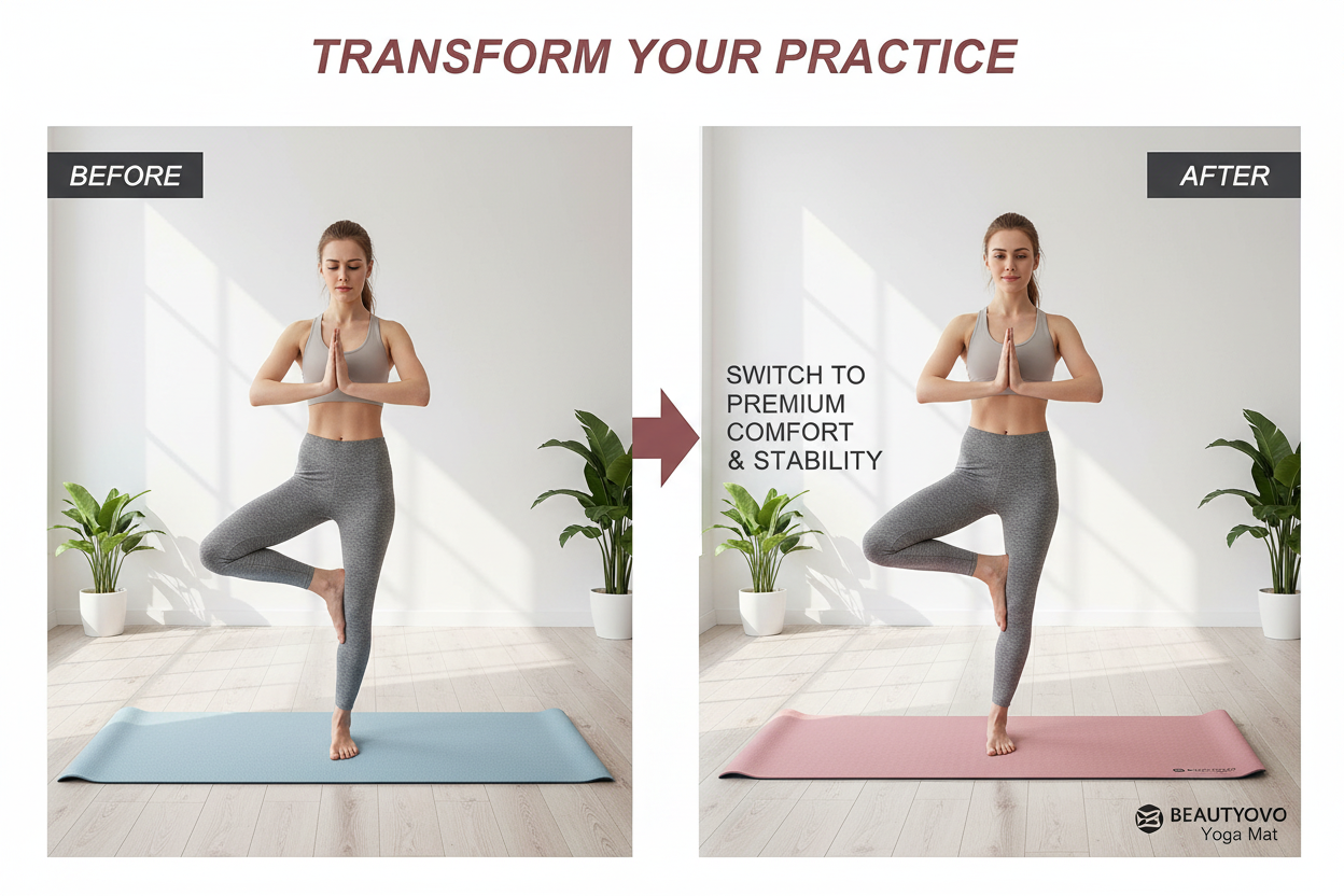 Before and after using premium yoga mat